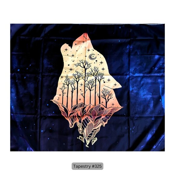 Black Wolf Howling Moon Tapestry Hanging Wall Decor - Picture 1 of 1